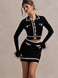 Coco Crush | Black Knit Cropped Cardigan With Feather Cuffs - thumbnail 3