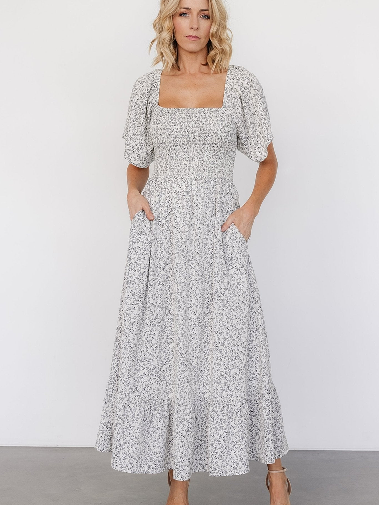 Cassis Smocked Midi Dress | Ivory + Black Floral 5