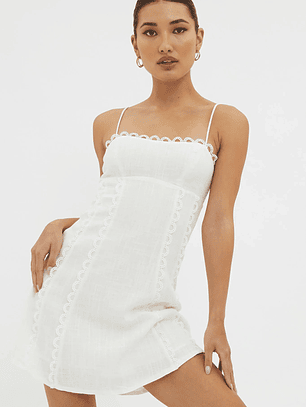 Chamberlain Scallop Trim Mini Dress White