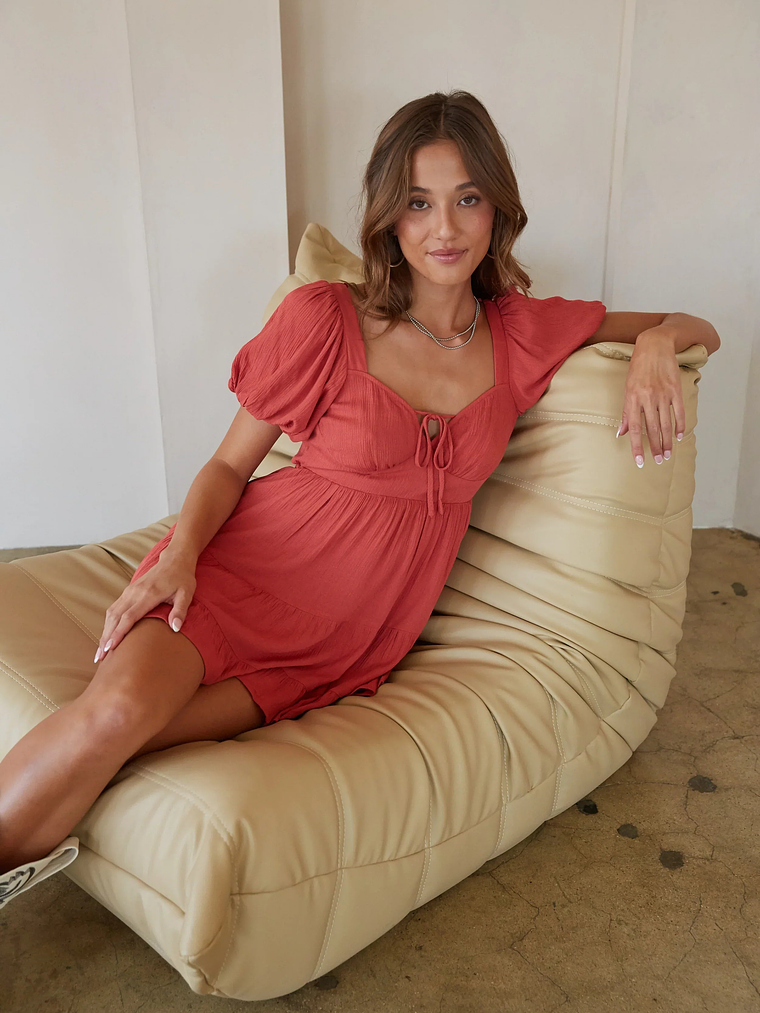 Dallas Open Back Puff Sleeve Babydoll Mini Dress 5