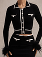 Coco Crush | Black Knit Cropped Cardigan With Feather Cuffs - thumbnail 5