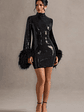 Cupid | Black Sequin High-Neck Mini Dress With Feather Cuffs - thumbnail 5