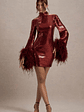 Cupid | Port Sequin High-Neck Mini Dress With Feather Cuffs - thumbnail 1