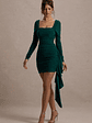 Crimson Cut | Bottle Green Long-Sleeved Ruffled Bodycon Mini Dress - thumbnail 4