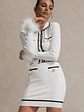 Coco Crush | Cream Knit Cropped Cardigan With Feather Cuffs - thumbnail 5