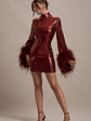 Cupid | Port Sequin High-Neck Mini Dress With Feather Cuffs - thumbnail 4