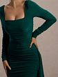 Crimson Cut | Bottle Green Long-Sleeved Ruffled Bodycon Mini Dress - thumbnail 6