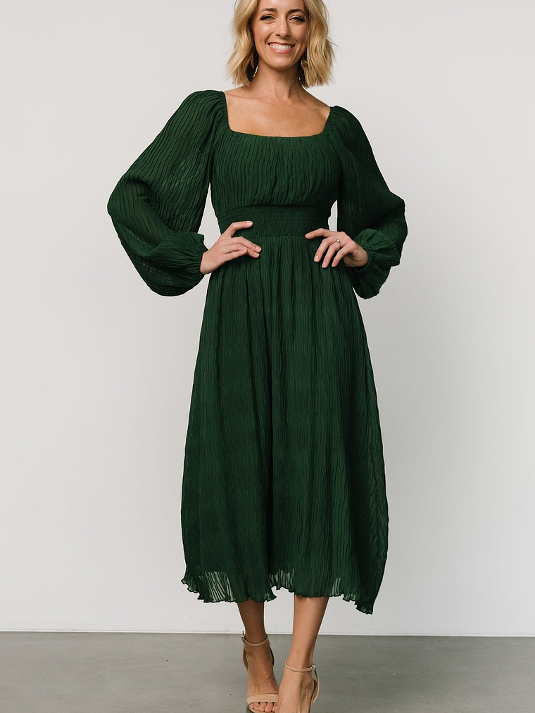 Dalton Pleated Midi Dress | Dark Green 1