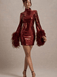 Cupid | Port Sequin High-Neck Mini Dress With Feather Cuffs - thumbnail 6
