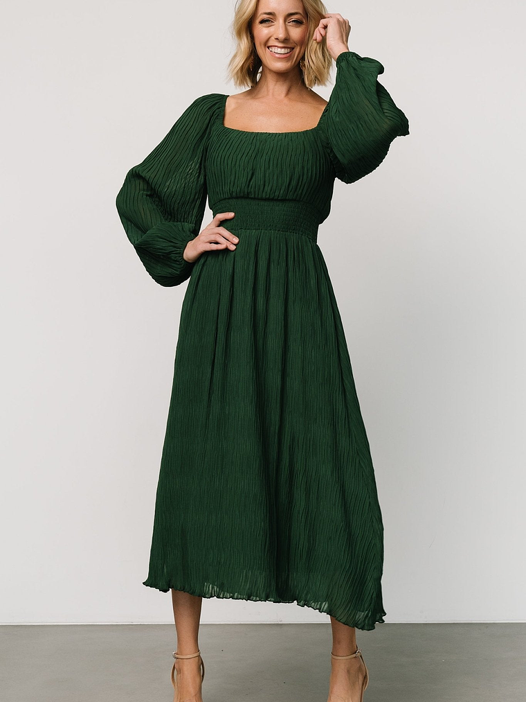 Dalton Pleated Midi Dress | Dark Green 4