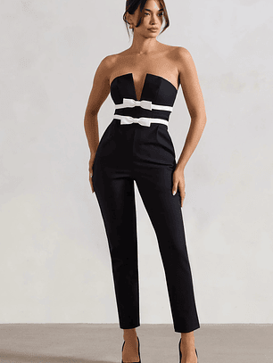 Casta | Black Strapless Tailored Straight-Leg Jumpsuit With Bows