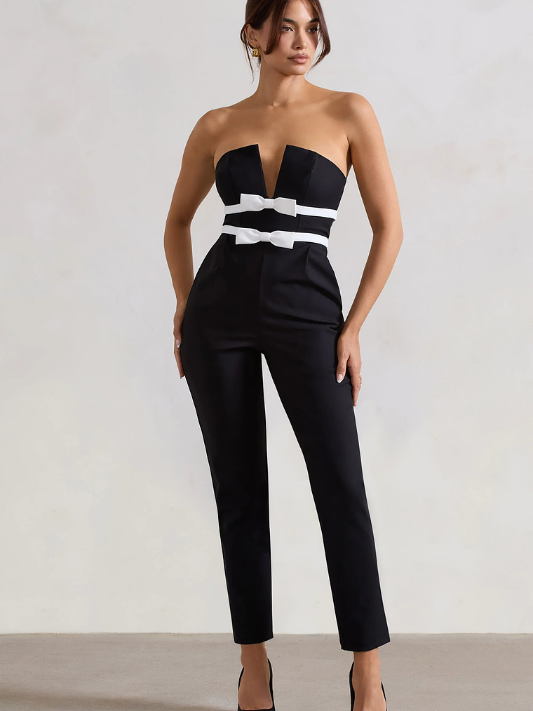 Casta | Black Strapless Tailored Straight-Leg Jumpsuit With Bows 1
