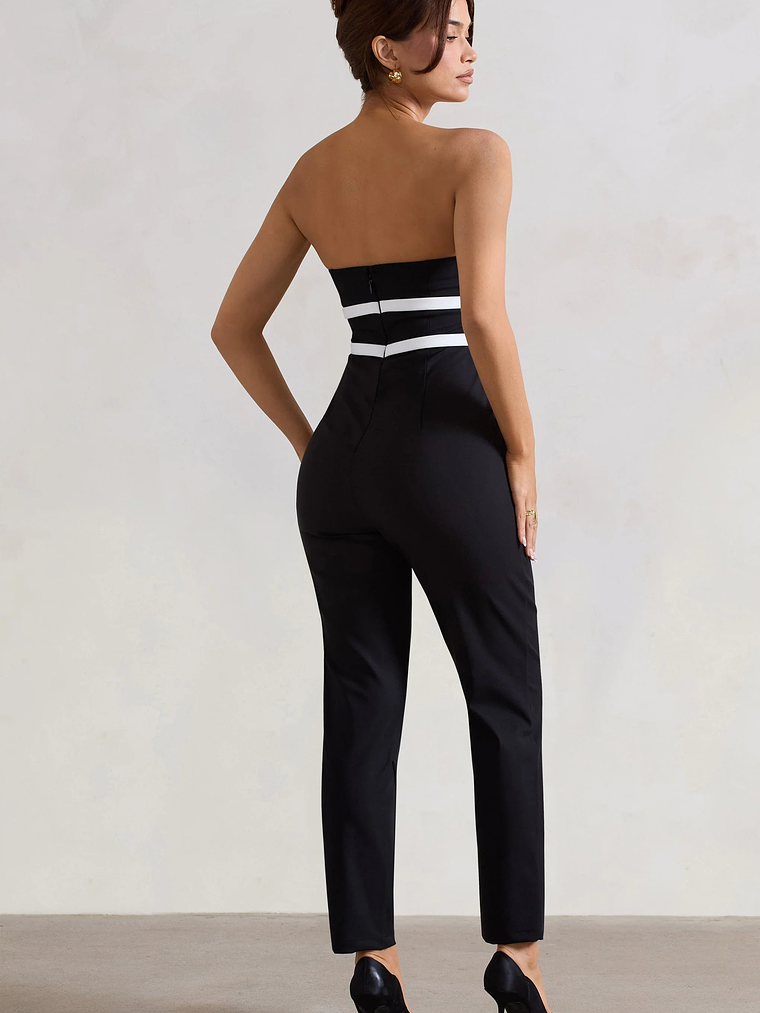 Casta | Black Strapless Tailored Straight-Leg Jumpsuit With Bows 2