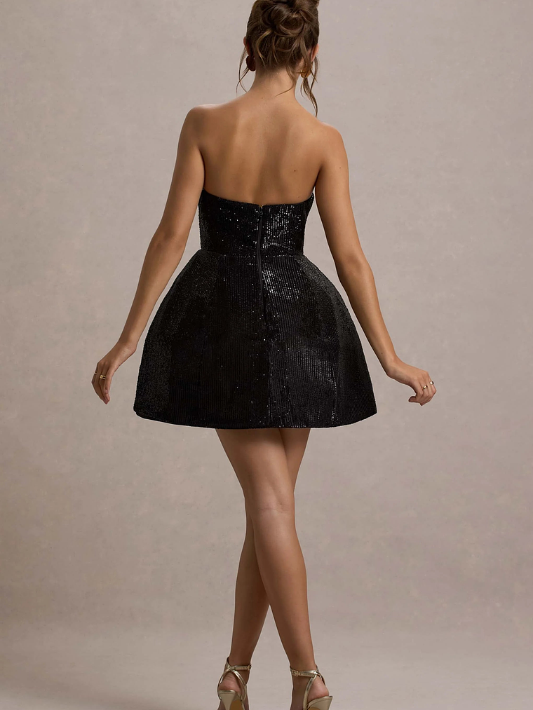 Clarabell | Black Sequin Bandeau Structured Mini Dress 2