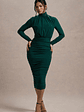 Dasha | Bottle Green Ruched High-Neck Long-Sleeve Midi Dress - thumbnail 1