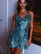 Champagne Showers Halterneck Slip Mini Dress Sequin Flowers Green - thumbnail 5