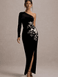 Chance | Black Embroidered Velvet One-Sleeve Maxi Dress - thumbnail 1