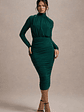Dasha | Bottle Green Ruched High-Neck Long-Sleeve Midi Dress - thumbnail 6