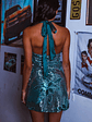 Champagne Showers Halterneck Slip Mini Dress Sequin Flowers Green - thumbnail 9