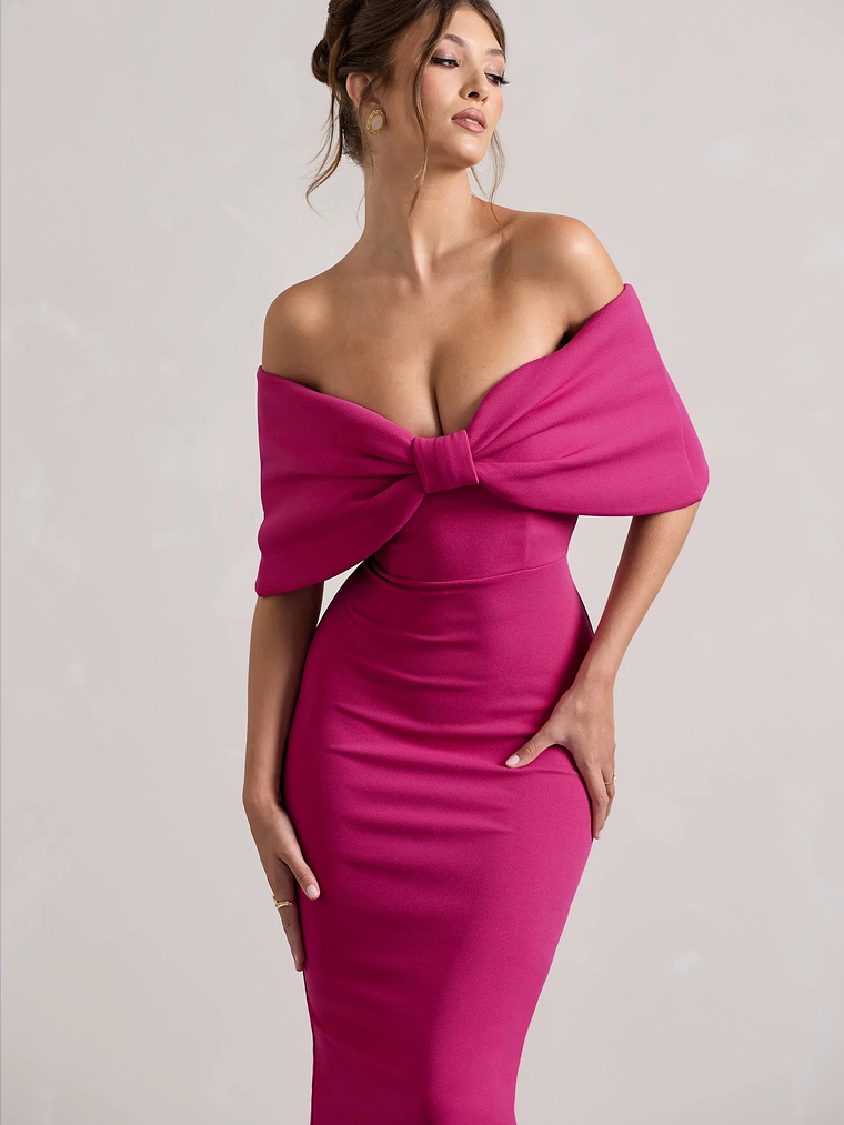 Cornelia | Hot Pink Strapless Maxi Dress With Oversized Bow 3
