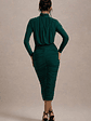 Dasha | Bottle Green Ruched High-Neck Long-Sleeve Midi Dress - thumbnail 8