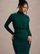 Dasha | Bottle Green Ruched High-Neck Long-Sleeve Midi Dress - thumbnail 9