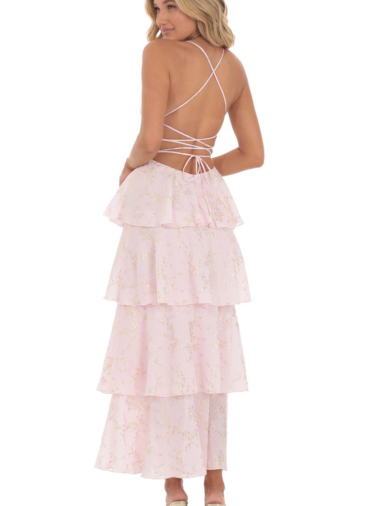 Crinkle Foiled Floral Maxi Dress in Pink 2