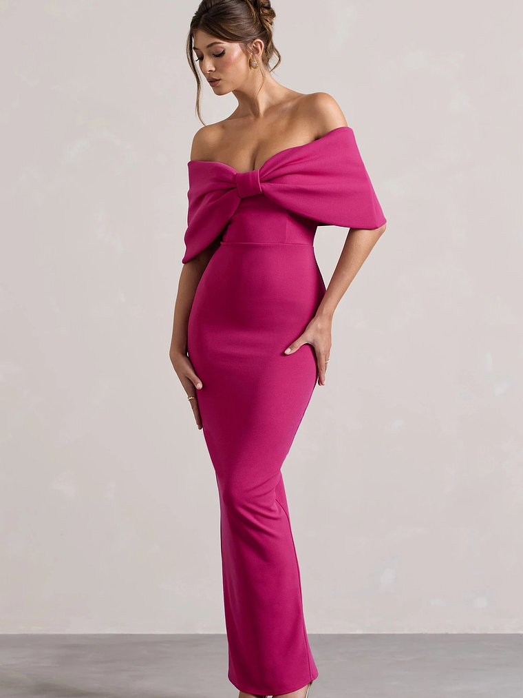 Cornelia | Hot Pink Strapless Maxi Dress With Oversized Bow 6