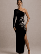 Chance | Black Embroidered Velvet One-Sleeve Maxi Dress - thumbnail 5