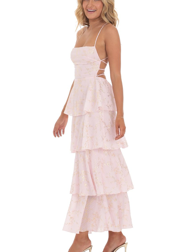 Crinkle Foiled Floral Maxi Dress in Pink 3