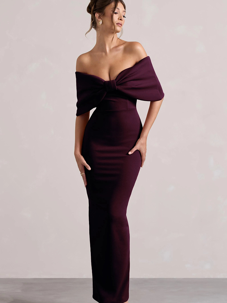 Cornelia | Plum Strapless Maxi Dress With Oversized Bow 1