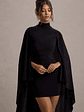 Damia | Black High-Neck Mini Dress With Asymmetric Cape - thumbnail 3