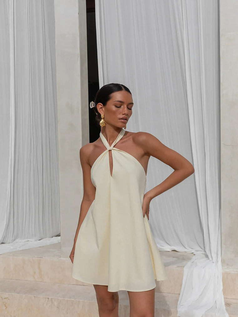 Coconut Sips Halter Mini Dress Yellow 3