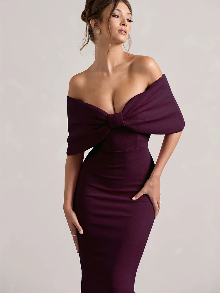 Cornelia | Plum Strapless Maxi Dress With Oversized Bow 3