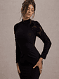 Chandra | Black Mesh Long-Sleeve Midi Dress With Ruffle Hem - thumbnail 3