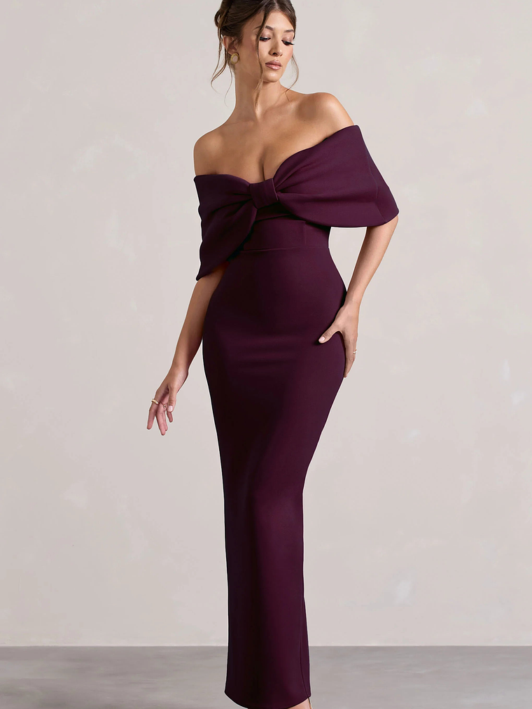 Cornelia | Plum Strapless Maxi Dress With Oversized Bow 4