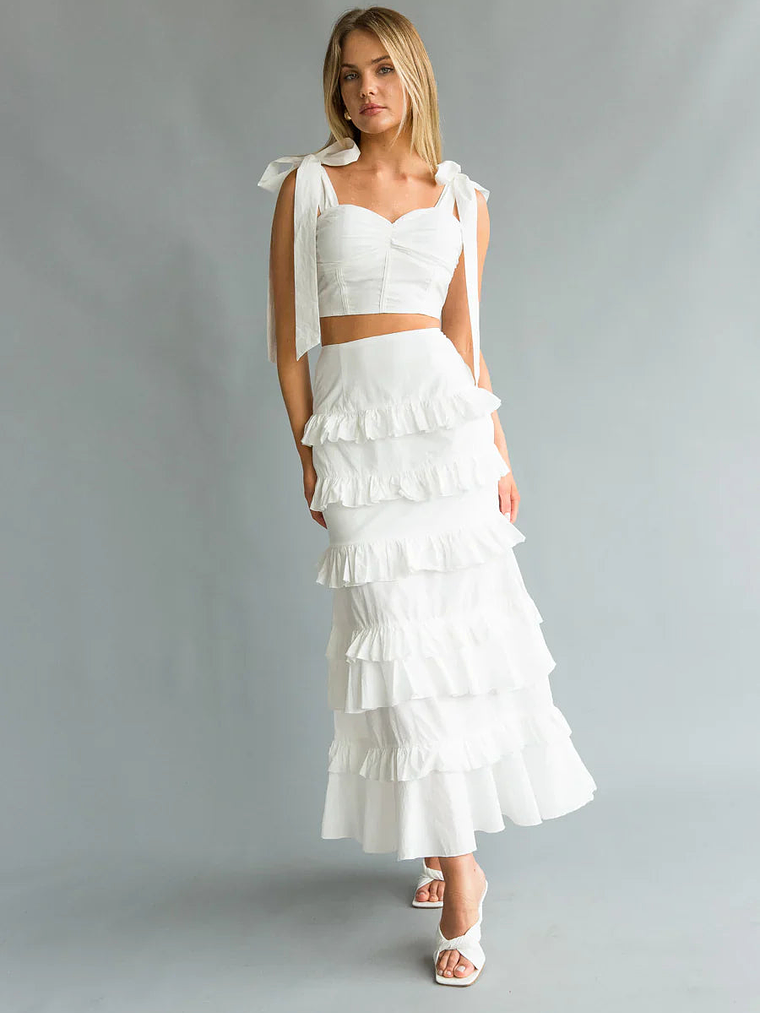Dawn Bow Strap Bustier Top + Tiered Ruffle Skirt Set 1