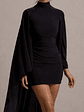 Damia | Black High-Neck Mini Dress With Asymmetric Cape - thumbnail 6