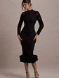 Chandra | Black Mesh Long-Sleeve Midi Dress With Ruffle Hem - thumbnail 5