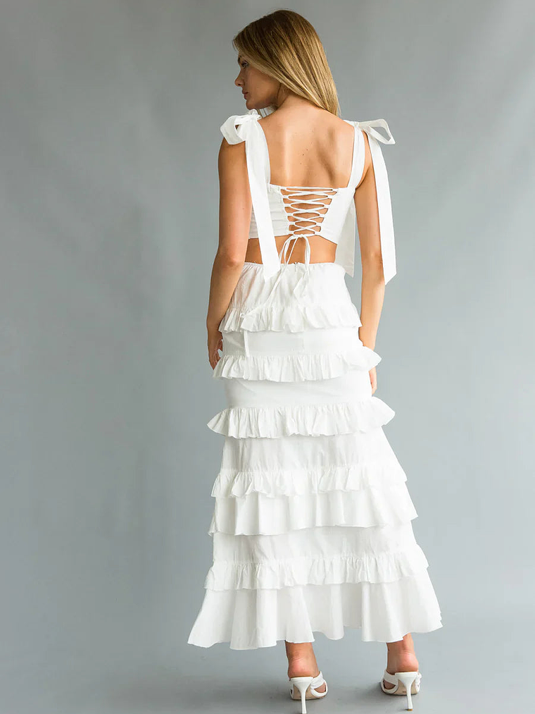 Dawn Bow Strap Bustier Top + Tiered Ruffle Skirt Set 2