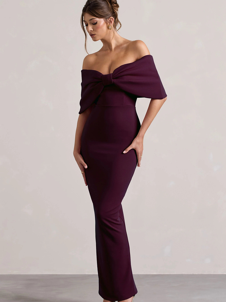 Cornelia | Plum Strapless Maxi Dress With Oversized Bow 5