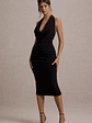Coda | Black Ruched Plunge-Neck Midi Dress - thumbnail 1