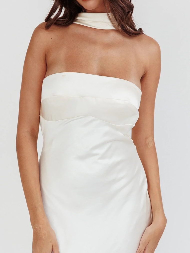 Damsel Reverse Halter Maxi Dress Oyster 4