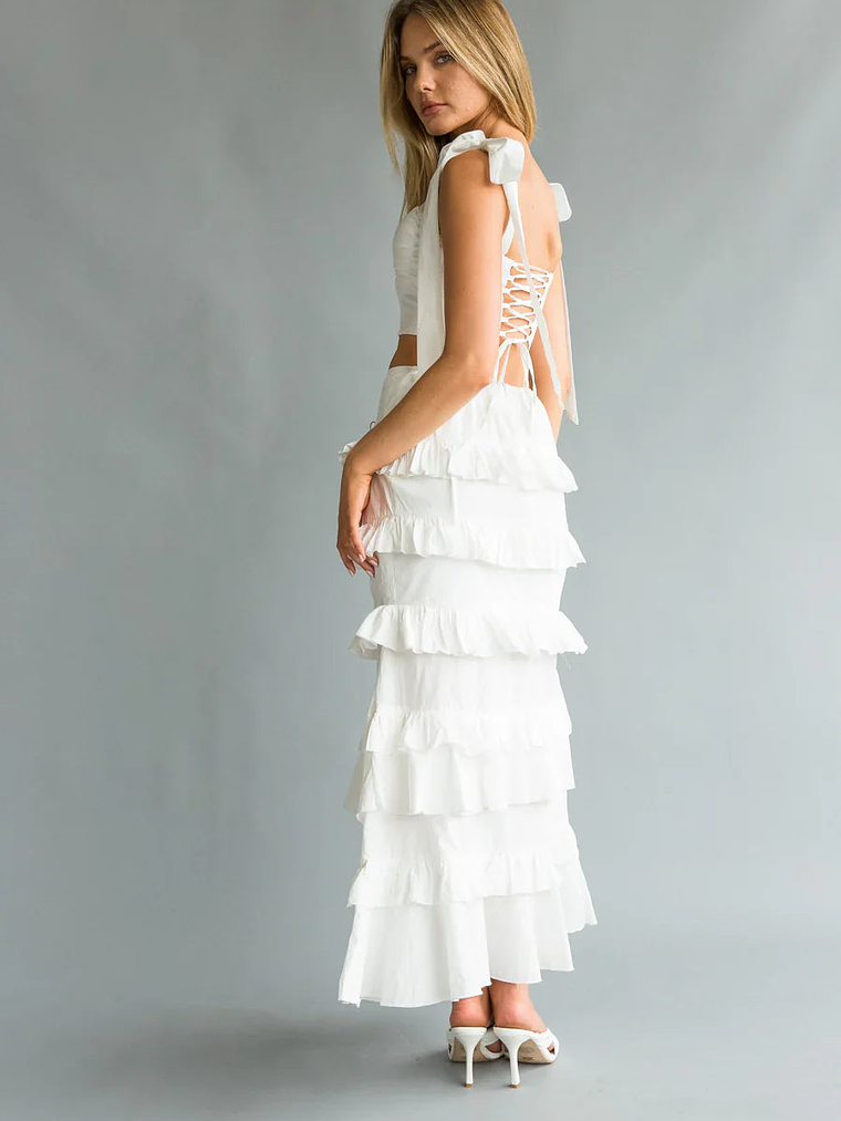 Dawn Bow Strap Bustier Top + Tiered Ruffle Skirt Set 5