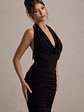 Coda | Black Ruched Plunge-Neck Midi Dress - thumbnail 3