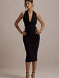 Coda | Black Ruched Plunge-Neck Midi Dress - thumbnail 4