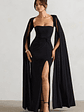 Claretta | Black Square Neck Twisted Maxi Dress With Cape Sleeves - thumbnail 1