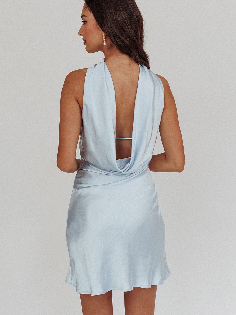 Damsel Reverse Halter Mini Dress Blue 2