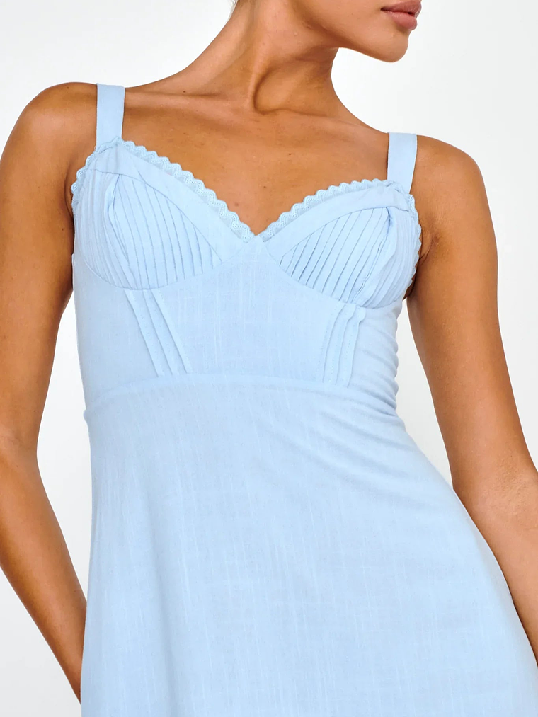 Day Dreamer Pintuck Pleat Mini Dress Blue 4