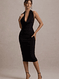 Coda | Black Ruched Plunge-Neck Midi Dress - thumbnail 5